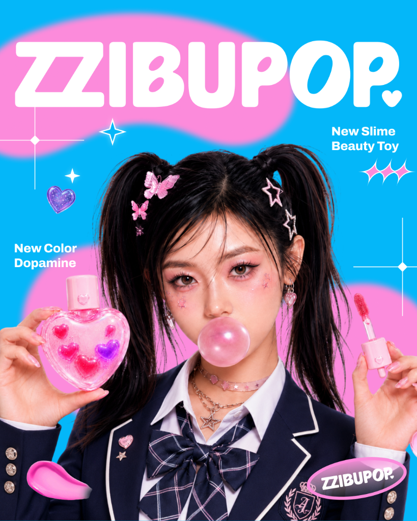 ZZIBUPOP 틴트를 든 팝한 스타일의 모델